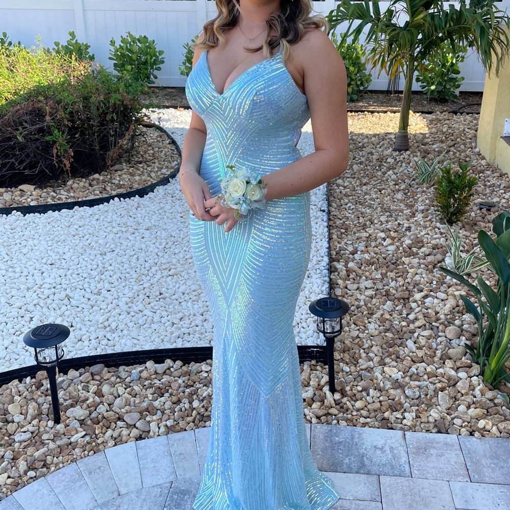 Windsor Light Blue Sequin Prom Dress
